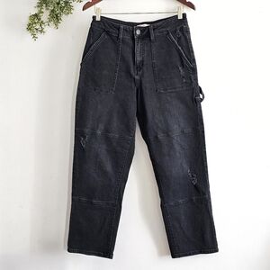 SO Super High Rise Carpenter Straight Jeans Black Distressed Utility Denim 11/30